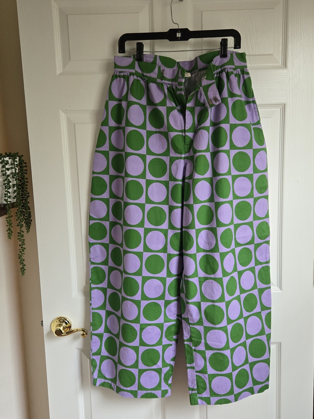 Lucy & Yak Wide-Leg Pants in Lavender and Green Geometric Print